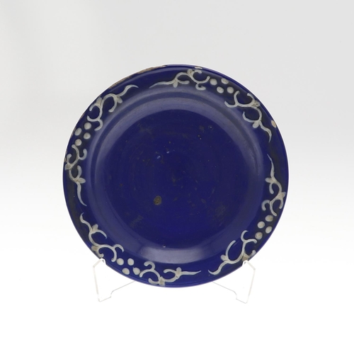 857 - UNUSUAL CHINESE WHITE SLIP BLUE GLAZED DISH. Probably 18thc or 19thc in the Ming style, the blue gla... 