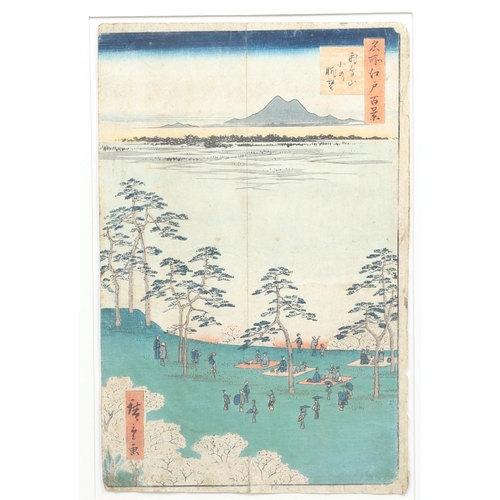 864 - TWO JAPANESE UTAGAWA HIROSHIGE WOODBLOCK PRINTS. A large woodblock print, titled 'Asukayama Kita No ... 