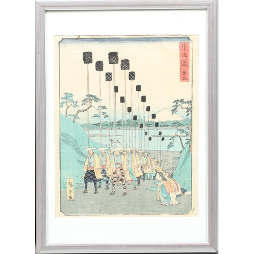 864 - TWO JAPANESE UTAGAWA HIROSHIGE WOODBLOCK PRINTS. A large woodblock print, titled 'Asukayama Kita No ... 