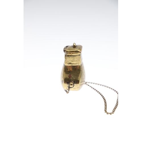 865 - EARLY PERSIAN POWDER FLASK. Possibly 17th or 18thc, a small gilt copper flask with loops on each sid... 