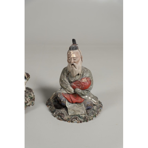 867 - TWO CARVED WOODEN & LACQUERED JAPANESE FIGURES. Two large carved wooden and lacquered figures, Meiji... 