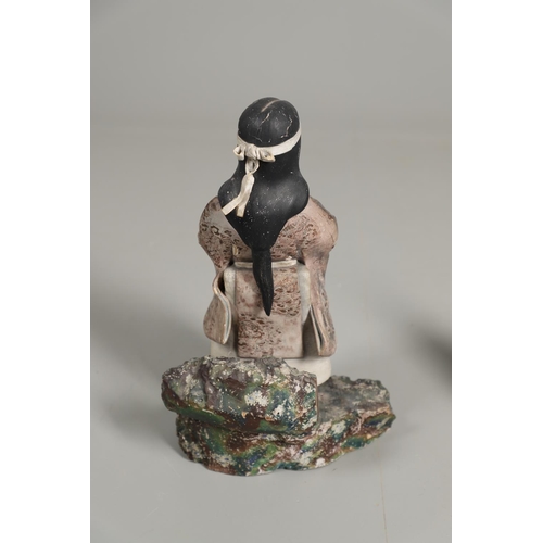 867 - TWO CARVED WOODEN & LACQUERED JAPANESE FIGURES. Two large carved wooden and lacquered figures, Meiji... 