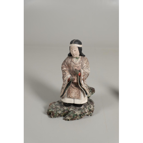 867 - TWO CARVED WOODEN & LACQUERED JAPANESE FIGURES. Two large carved wooden and lacquered figures, Meiji... 