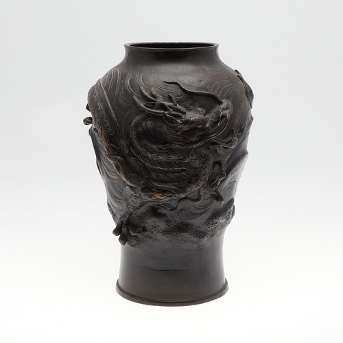 869 - LARGE JAPANESE BRONZE VASE - SIGNED, YOSHIDA, KYOTO. Meiji period, the large vase with a raised desi... 