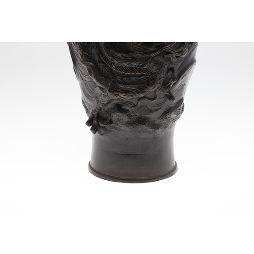 869 - LARGE JAPANESE BRONZE VASE - SIGNED, YOSHIDA, KYOTO. Meiji period, the large vase with a raised desi... 