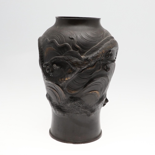 869 - LARGE JAPANESE BRONZE VASE - SIGNED, YOSHIDA, KYOTO. Meiji period, the large vase with a raised desi... 