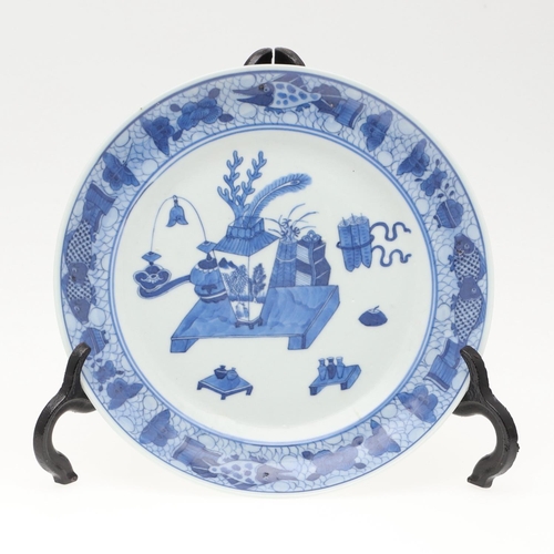 870 - PAIR OF CHINESE BLUE & WHITE PLATES, & ANOTHER CHINESE PLATE. A pair of late 19thc plates, painted w... 