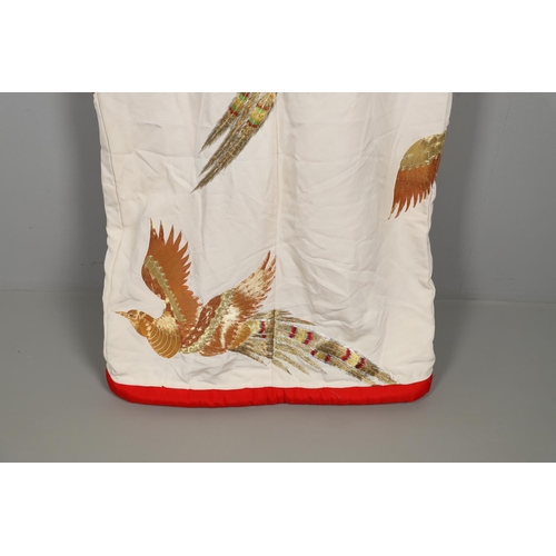 880 - JAPANESE CREAM SILK EMBROIDERED KIMONO, & ANOTHER SILK EMBROIDERED KIMONO. A 20thc large cream silk ... 