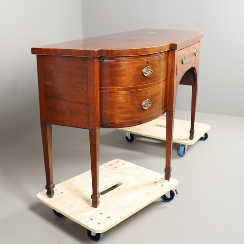 1588 - A GEORGE III INLAID MAHOGANY SIDEBOARD. of bow and breakfront form, with an arched recess on taperin... 