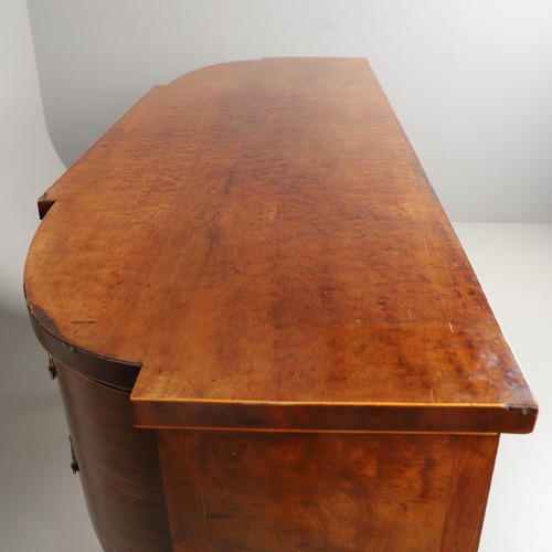1588 - A GEORGE III INLAID MAHOGANY SIDEBOARD. of bow and breakfront form, with an arched recess on taperin... 