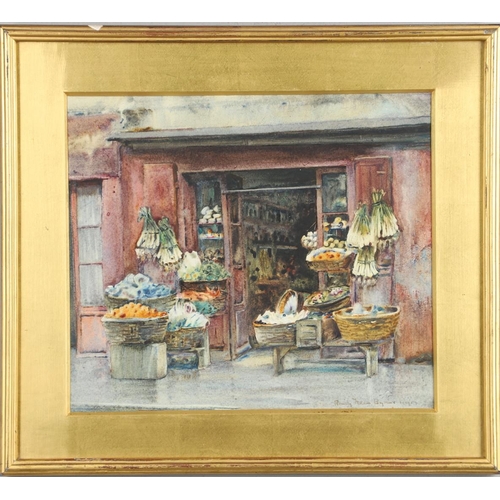 378 - ARTHUR ROMILLY FEDDEN (1875-1939). GREENGROCER'S SHOP, BAYEUX. Signed, inscribed `Bayeux` and dated ... 