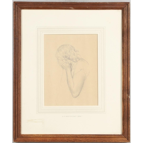 382 - GEORGE FREDERICK WATTS, OM, RA (1817-1904). STUDY OF A GIRL WITH HER HEAD IN HER HANDS. Pencil
17 x ... 