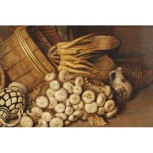 389A - PHILIPS ANGEL (C.1618-C.1664). Attributed to. A KITCHEN STILL-LIFE. Oil on panel, apparently a fragm... 