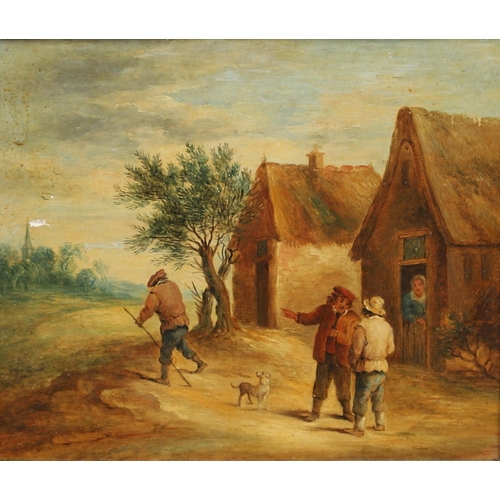 390 - DAVID TENIERS THE YOUNGER (1610-1690). Follower of. PEASANTS PLAYING A BALL GAME; PEASANTS BY COTTAG... 