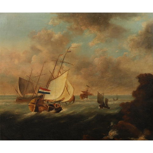 401 - CHARLES MARTIN POWELL (1775-1824). His circle. A DUTCH FISHING BOAT WITH OTHER VESSELS OFF A ROCKY S... 