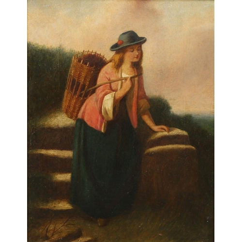 409 - GEORGE AUGUSTUS FREEZOR (1838-1905). COUNTRY GIRL WITH A WICKER BACKPACK; COUNTRY GIRL WITH A EWER. ... 