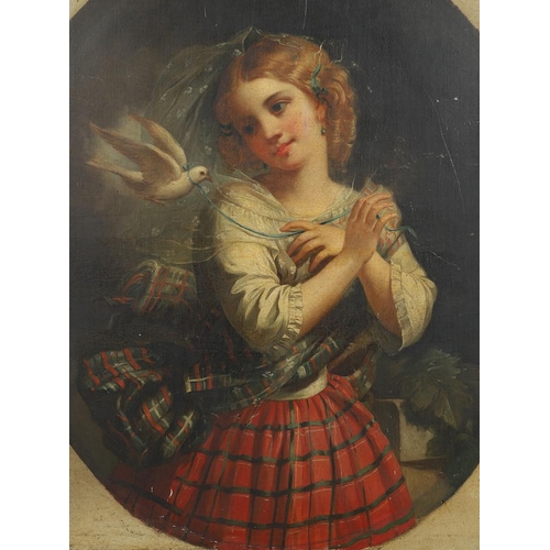 425 - THOMAS BROOKS (1818-1891). His circle. THE PET DOVE. Oil on canvas, within a painted oval, unframed
... 