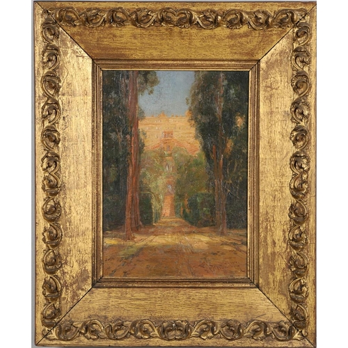 435 - PETER PAUL HUBNER (1870-1928). VILLA D'ESTE. Signed and dated 07, inscribed `Villa d'Este`, oil on c... 