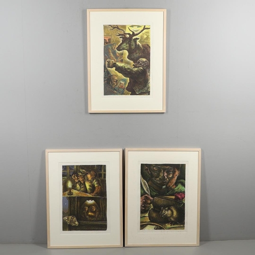 450 - PETER HOWSON, OBE (B.1958). FIELD MOUSE; STAG; MOTH. (d) Three, colour lithographs, 1986, artist's p... 