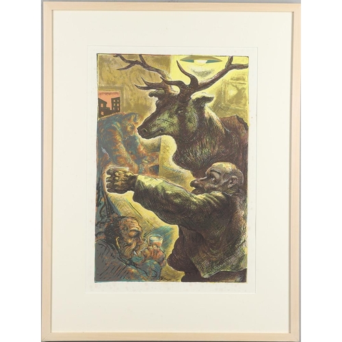 450 - PETER HOWSON, OBE (B.1958). FIELD MOUSE; STAG; MOTH. (d) Three, colour lithographs, 1986, artist's p... 