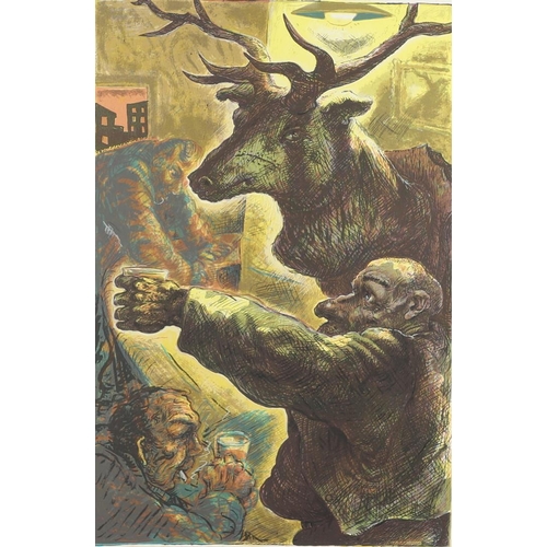 450 - PETER HOWSON, OBE (B.1958). FIELD MOUSE; STAG; MOTH. (d) Three, colour lithographs, 1986, artist's p... 