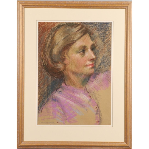 464 - LEONARD JOHN FULLER (1891-1973). PORTRAIT STUDY OF A LADY. (d) Signed, pastels, on two joined sheets... 