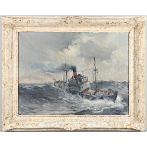 502 - ALAN J. BOWYER (1902-1986). A FISHING TRAWLER IN HEAVY SEAS. Oil on canvas
44.5 x 59.5cm.  *CR  Spec... 