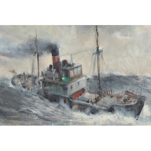 502 - ALAN J. BOWYER (1902-1986). A FISHING TRAWLER IN HEAVY SEAS. Oil on canvas
44.5 x 59.5cm.  *CR  Spec... 