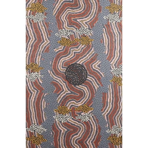 557 - CLIFFORD POSSUM TJAPALTJARRI (AUSTRALIAN, 1932-2002). WATER DREAMING, 1992. Signed verso, acrylic on... 