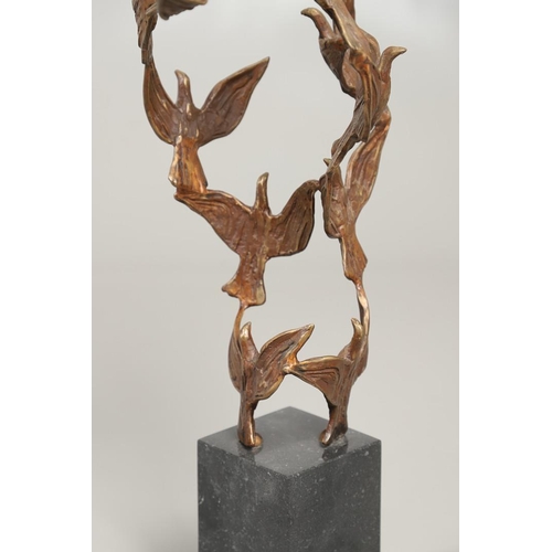 567 - JOHN BEHAN (B.1938). FLIGHT OF THE BIRDS. (d) Signed, light brown patina, on granite base
65cm; plus... 