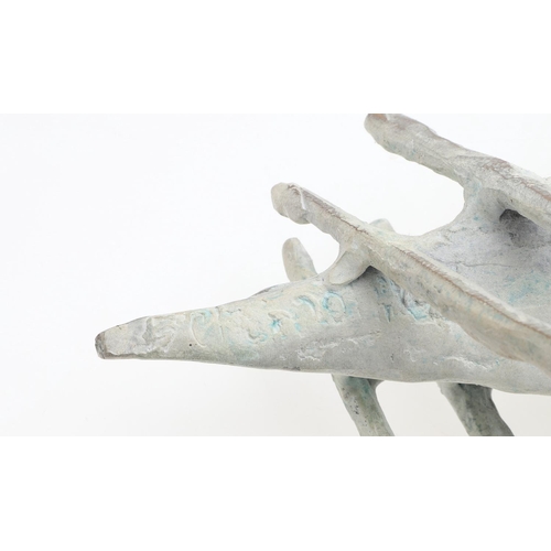 569 - JOHN BEHAN (B.1938). CELTIC OAR BOAT. Signed and dated 2021, bronze with verdigris/white patination,... 