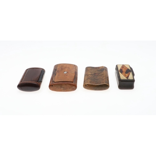 576 - TREEN SNUFF BOXES. Including a carved snuff box in the form of two Shoe's, with a hinged lid and bon... 