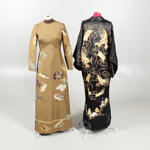 580 - MCQUEENS INTERNATIONAL - DESIGNER JAPANESE DRESS, BLACK SILK DRAGON KIMONO, & SILK KIMONO & JACKET. ... 