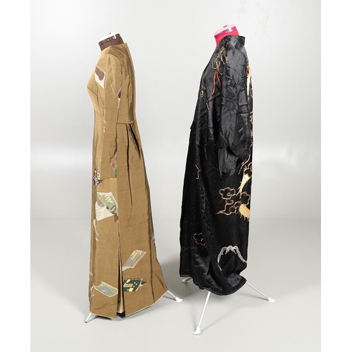 580 - MCQUEENS INTERNATIONAL - DESIGNER JAPANESE DRESS, BLACK SILK DRAGON KIMONO, & SILK KIMONO & JACKET. ... 