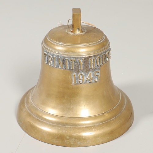 582 - MARITIME BRONZE BELL - TRINITY HOUSE. A cast bronze bell with metal clapper suspended from a hook, m... 