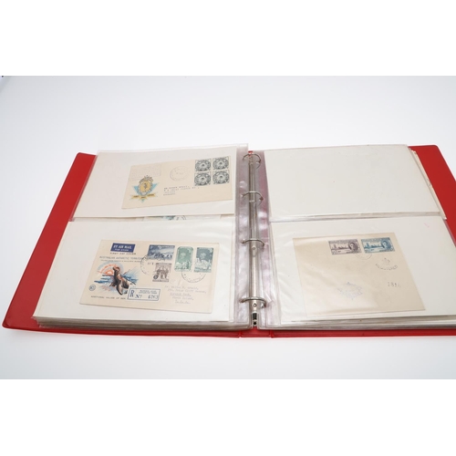 584 - RARE FIRST DAY COVERS INCLUDING HONG KONG & ANTARCTIC TREATY. A red folder with various unusual firs... 