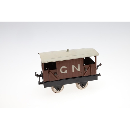 594 - EARLY HORNBY MECCANO 0 GAUGE BOXED WAGONS. Five wagons in original boxes, including GNR Brake Van, H... 