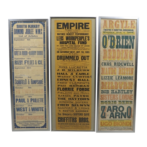 603 - VINTAGE EARLY THEATRE POSTERS - SOUTH KIRKBY, BIRKENHEAD & LEEDS. Three large vintage posters includ... 