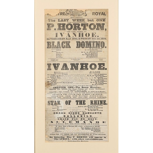 604 - VINTAGE FRAMED THEATRE POSTERS - INCLUDING THEATRE ROYAL MANCHESTER, 1852. A very early poster for t... 