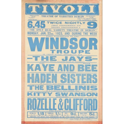 605 - VINTAGE THEATRE POSTERS - HIPPODROME BURY, TIVOLI DUBLIN & THE KINGS DUNDEE. A large framed poster f... 