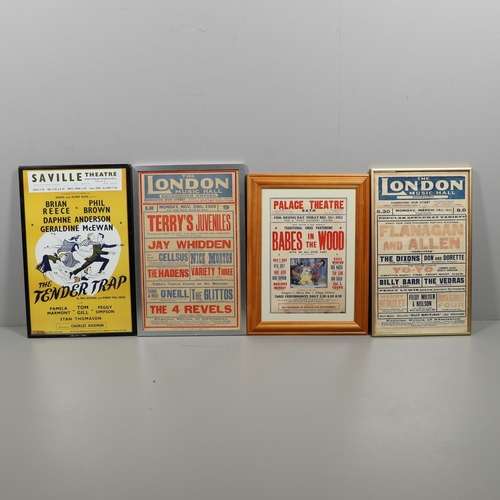 606 - VINTAGE THEATRE POSTERS - SHOREDITCH EMPIRE, BATH PALACE THEATRE & SAVILLE THEATRE. Four framed post... 