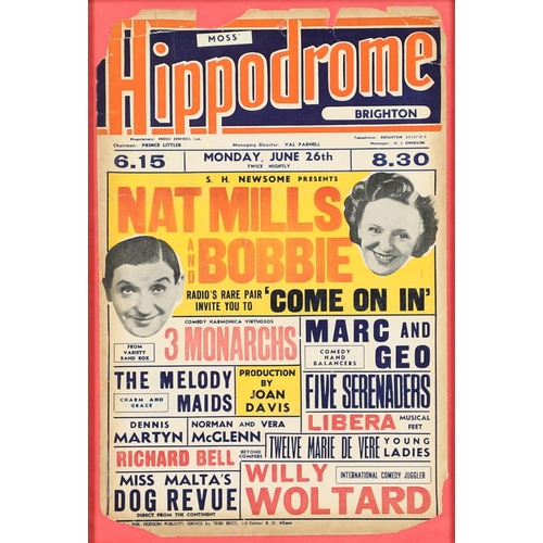 607 - VINTAGE THEATRE POSTERS - BRIGHTON HIPPODROME & OTHER POSTERS. Including a single poster for the Mos... 