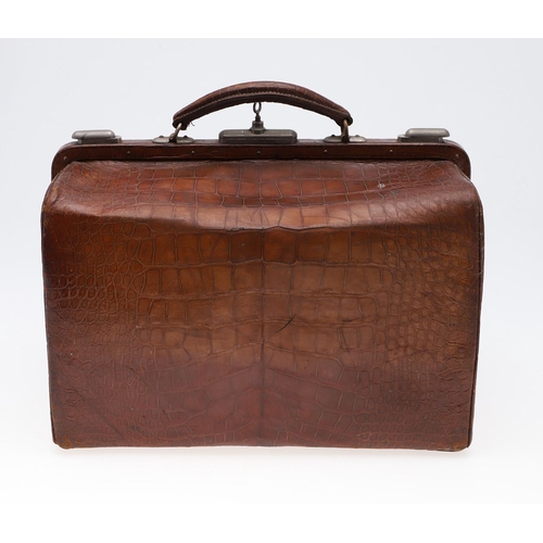 613 - A 19TH CENTURY CROCODILE SKIN GLADSTONE BAG & ANOTHER BAG. A Gladstone crocodile skin bag, with a gr... 