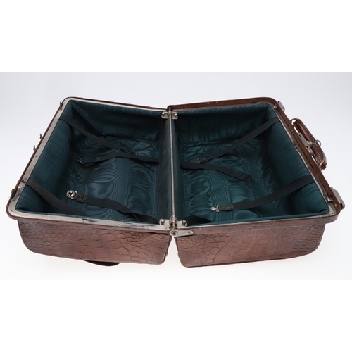 613 - A 19TH CENTURY CROCODILE SKIN GLADSTONE BAG & ANOTHER BAG. A Gladstone crocodile skin bag, with a gr... 