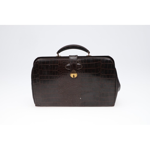 613 - A 19TH CENTURY CROCODILE SKIN GLADSTONE BAG & ANOTHER BAG. A Gladstone crocodile skin bag, with a gr... 