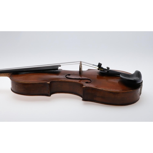 614 - ANTIQUE 19THC VIOLIN & LABEL OF PROVENANCE, VIOLIN BOW & VINTAGE WOODEN CASE. A good quality 19thc v... 