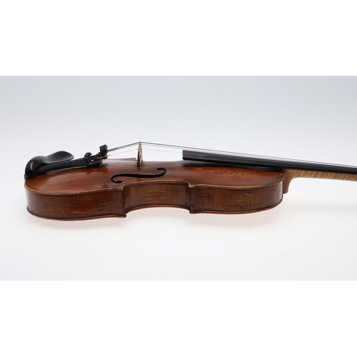 614 - ANTIQUE 19THC VIOLIN & LABEL OF PROVENANCE, VIOLIN BOW & VINTAGE WOODEN CASE. A good quality 19thc v... 