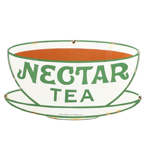 621 - VINTAGE ENAMEL SIGN - NECTAR TEA. A vintage Nectar Tea single sided enamel sign in the form of a tea... 