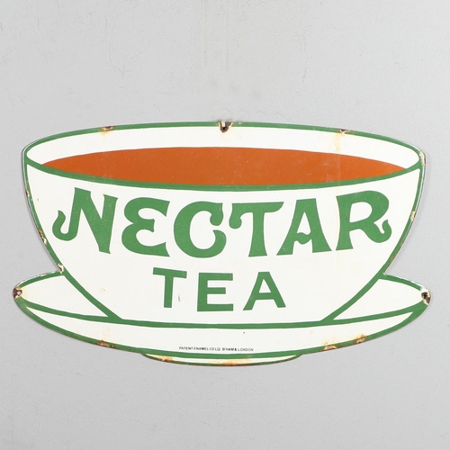 621 - VINTAGE ENAMEL SIGN - NECTAR TEA. A vintage Nectar Tea single sided enamel sign in the form of a tea... 