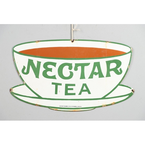 621 - VINTAGE ENAMEL SIGN - NECTAR TEA. A vintage Nectar Tea single sided enamel sign in the form of a tea... 